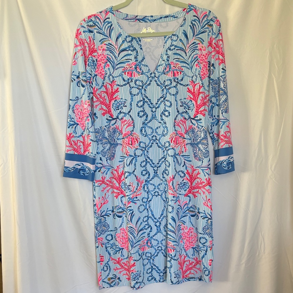 Lilly Pulitzer Nadine Chilly Lilly Dress SPF in Multi Naut Today Print